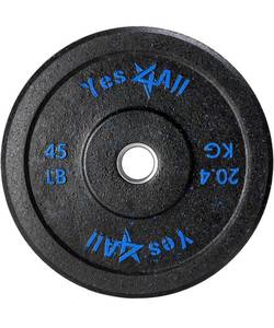 lot 8373 image: Yes4All 2 Bumper Plate, Olympic Rubber Weight Plate with Steel Hub for WeightLifting, Strength Training (Single) RETAILS $69