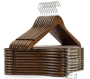 lot 8382 image: 30 Pack Amber Home Vintage Wooden Coat Hangers, Walunt Wood Suit Hangers with Non Slip Pant Bar