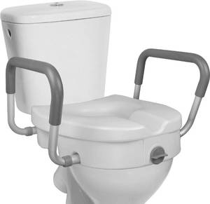 lot 8384 image: RMS Raised Toilet Seat - 5 Inch Elevated Riser with Adjustable Padded Arms