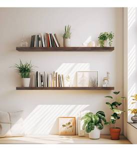 lot 8389 image: 2 Pack Floating Shelves 48 Inch Long, 9 Inch Deep Wall Shelf for Fireplace Mantel, Rustic Farmhouse Wooden Shelves for Wall Decor