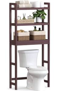 lot 8394 image: SONGMICS Over The Toilet Storage, 3-Tier Bamboo Over Toilet Bathroom Organizer with Adjustable Shelf