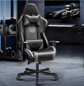 lot 8396 image: Racing Style PU Leather Game Chair, Adjustable Backrest Swivel Ergonomic Gamer Chair with Lumbar Support, Blackgray, Retails-$190, see description