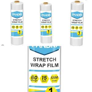 lot 8397 image: 4 Pack PANDRI Stretch Film, 15 x 1200 Ft per Roll Stretch Wrap Clear Shrink Wrap with Handles