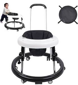 lot 8400 image: Double Push Handle Baby Walker, Foldable 9-Gear Height Adjustable Baby Walker with Wheels, Infant Toddler Walker with Foot Pads, Baby Walkers and Activity Center for Boys and Girls 6-24 Months