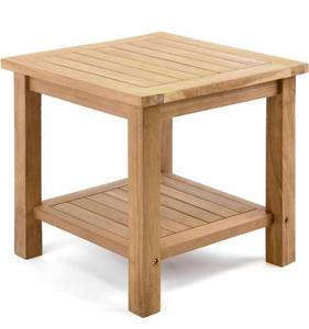 lot 8405 image: Teak Wood Side End Table - 2-Tier Patio Garden Outdoor Furniture, 20 x 20 inch, Retails-$100