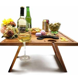 lot 8419 image: Portable Wine Picnic Table, Wine Tray Foldable, Acacia Wood, Charcuterie Board Tray