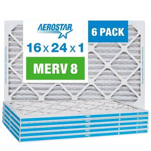 lot 8420 image: 6 Count Aerostar 16x24x1 MERV 8 Pleated Air Filter, AC Furnace Air Filter