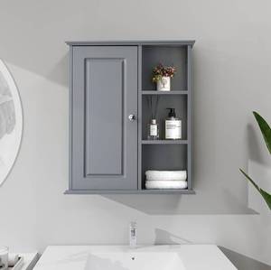 lot 8423 image: Bathroom Wall Cabinet Over The Toilet Storage Cabinet Wall Mounted Storage Cabinet (Grey) Retails-$200