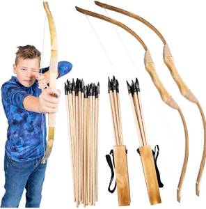 lot 8427 image: Island Genius Classic Wooden Bow and Arrow Archery Set- 2 Bows, 2 quivers and 20 Arrows