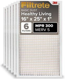 lot 8428 image: 6 Pack Filtrete 16x25x1 AC Furnace Air Filter, MERV 5, MPR 300