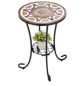 lot 8429 image: VCUTEKA Outdoor Side Table Mosaic Patio Table Accent Table Mosaic Tile Top, Russet, 14, Retails-$85