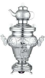 lot 8433 image: Electric Stainless Steel Samovar - Modern Traditional Design Tea Kettle Overheat Protection LED Temperature Stainless Pot (1 liter) Large Stainless Steel (5.0 Liters) Silver RETAILS $230