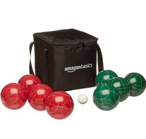 lot 8436 image: Amazon Basics 100 Millimeter Bocce Ball Outdoor Yard Games Set with Soft Carrying Case, 2 to 8 Players, Green, Red, White