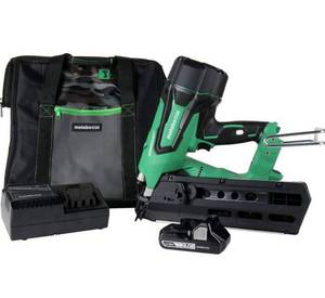 lot 8437 image: Metabo HPT Cordless Framing Nailer Kit, 18V, Brushless Motor, 2 Up To 3-12 Framing Nails, Compact 3.0 Ah Lithium Ion Battery,  RETAILS $399