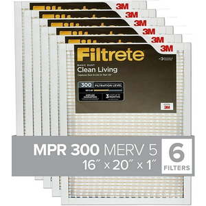 lot 8440 image: Filtrete Air Filter MPR 300 MERV 5 Clean Living Basic Dust 3-Month Pleated 1-Inch Air Filters 6 Filters
