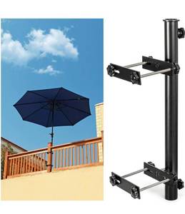 lot 8443 image: Patio Umbrella Holder,Suitable for Horizontal or Vertical Railing Post (Max Span 6 in), Heavy Duty Stainless Steel Deck Umbrella Mount(Black) RETAILS $79