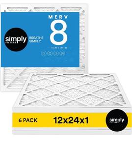 lot 8445 image: Simply Filters 12x24x1 MERV 8, MPR 600, Air Filter (6 Pack) - Actual Size 11.75x23.75x0.75 HVAC, AC Furnace Air Filter