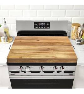 lot 8447 image: Gas Stove Cover with Handles, Multiple Wood Stove Top Cover Board for Gas Stove(Acacia) RETAILS $99
