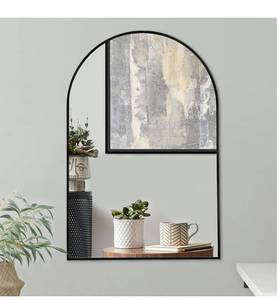 lot 8452 image: Americanflat 20x30 Framed Black Arched Mirror - Arched Wall Mirror for Bedroom, Entryway Hall, Living Room, and Black Mirror for Bathroom - Curved Arch Mirror for Room Decor RETAILS $70