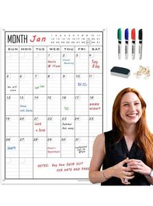 lot 8462 image: Large Dry Erase Calendar For Wall Monthly,24x36 Inch Big Vertical Blank White Board Calendar Fit to Narrow Wall,Giant Laminated Erasable 30 Day Schedule Planner Poster for Family,Office,Classroom