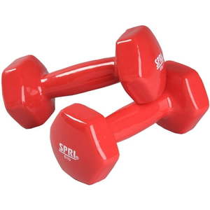 lot 8480 image: SPRI Deluxe Vinyl Dumbbells 6 lb Pair Red