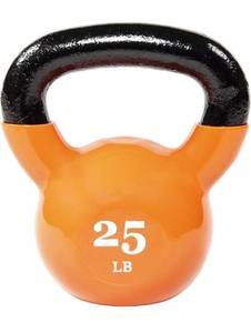 lot 8491 image: 25Lb Signature Fitness All-Purpose Color Vinyl Coated Solid Cast Iron Kettlebell Weight