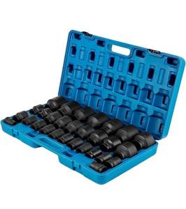 lot 8493 image: VEVOR Impact Socket Set 34 Inches 29 Piece Impact Sockets, 6-Point Sockets, Rugged Construction, CR-M0, 34 Inches Drive Socket Set Impact SAE 34 inch - 2-12 inch, with a Storage Cage RETAILS $182