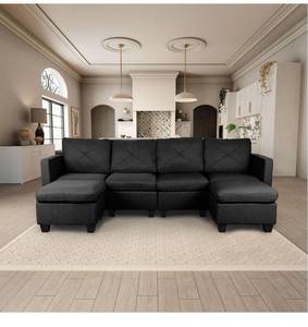 lot 8497 image: READ DESCRIPTION Casa Andrea Milano Modular Sectional Sofa, Linen Fabric Convertible U Shaped Couch with Storage, 6 Seat Modular Sectionals Sofa Couch with Chaise for Living Room