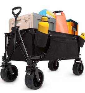 lot 8500 image: Foldable Wagon Cart with Wheels Heavy Duty Removable Utility Big Wheel - Collapsible Large Folding Pull Cart 265lbs Weight Capacity for All Terrain Outdoor Camping Beach RETAILS $80