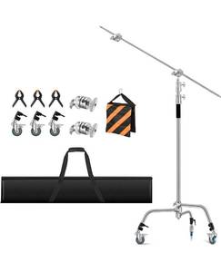 lot 8502 image: Heavy Duty C Stand 11.3ft345cm Light Stand with 4.2ft128cm Boom Arm Wheels Sturdy Stainless Steel Century Stand for Photography Studio Video Reflector, Umbrella, Softbox and Monolight Retails $165