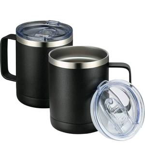 lot 8508 image: MEWAY 12oz Coffee Mug With Handle 2 Pack Bulk,Stainless Steel Insulated Travel Tumblers With Sliding Lid,Double Wall Vacuum Camping Cup for Hot & Cold Drinks Tea (Black,Set of 2)