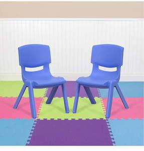 lot 8510 image: EMMA  OLIVER 2 Pack Blue Plastic Stackable School Chair with 10.5 H Seat, Preschool Chair