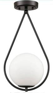 lot 8511 image: Modern Hallway Light Fixtures Ceiling Globe Semi Flush Mount Black Ceiling Fixture Opal Glass RETAILS $60