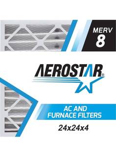 lot 8513 image: Aerostar 24x24x4 MERV 8 Pleated Air Filter, AC Furnace Air Filter, 6 Pack (Actual Size 23 34x23 34x3 34) RETAILS $105