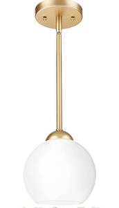 lot 8516 image: Emak 7 Inch Globe Pendant Lights, Modern Gold Pendant Light Fixtures, 1 Light Hanging Lights with Milk Glass Shade for Kitchen Island, Bathroom, Dining Room, Bedroom, PL119-GD-ML