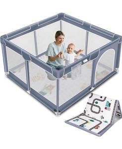lot 8521 image: Suposeu Baby Playpen with Mat, Portable Baby Play Yard for Toddler, Safety Baby Gate playpen with Soft Breathable Mesh, Indoor and Outdoor, Large Kids Activity Centery (50 Inch x 50 Inch, Grey) RETAILS $89