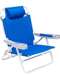 lot 8532 image: SUNNYFEEL Extra Wide 28 Low Beach Chair 5 Position Lay Flat, XL Oversized Portable Folding Camping Chairs with Cup Holder for OutdoorTrip, Lightweight Foldable Backpack Beach Chair for Adults RETAILS $80