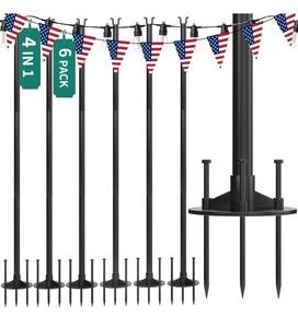 lot 8543 image: YITAHOME 6 Pack Outdoor String Light Poles, 11ft 4-in-1 Outside String Light Poles, Retails-$120