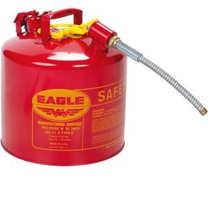 lot 8555 image: Eagle U2-51-SX5 Type II Metal Safety Can, 5 Gallon Capacity, Red, Retails-$140, see description
