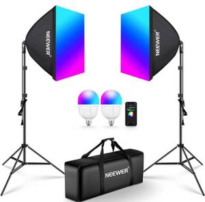 lot 8564 image: NEEWER RGB Softbox Lighting Kit with App Control & 9 Effect Modes, Retails-$120