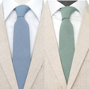 lot 8584 image: 2 Pack BELLUNO Mens Skinny Ties, Cotton Linen Blend 2.5 inch Solid Neckties