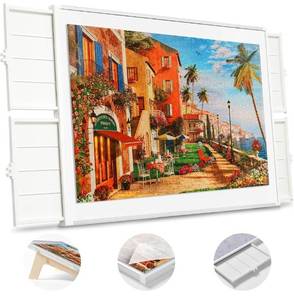 lot 8595 image: 1500 Pieces Puzzle Board with Drawers and Cover, Dual-Sided 35 x 27 Jigsaw Puzzle Table
