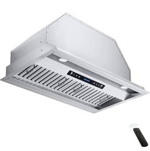 lot 10000 image: Retails $330 IKTCH 36 inch Built-inInsert Range Hood 900 CFM, DuctedDuctless Convertible Duct, Stainless Steel Kitchen Vent Hood with 2 Pcs Adjustable Lights and 3 Pcs Baffle Filters with Handlebar(IKB02-36)