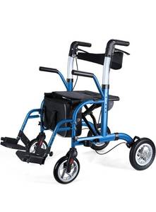 lot 240117 image: Retails $170 WINLOVE 2 in 1 Rollator Walkers for Seniors with Padded Seat- Medical Transport Chair Walker with Adjustable Handle and Reversible Backrest (Blue)