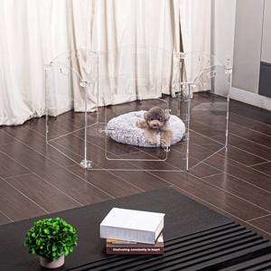 lot 320050 image: Retails $180 Dog Playpen OR Extra Wide 144 House Dog Gates 2-in-1 � Foldable 6 Panel Acrylic Indoor Fence, Clear Pet Gate with Door, 24 Tall Freestanding Play Pen for Puppy Small to Medium Dogs
