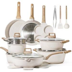 lot 470155 image: Retails $230 CAROTE 21Pcs Pots and Pans Set, Nonstick Cookware Sets, White Granite Induction Cookware Non Stick Cooking Set wFrying Pans &amp Saucepans(PFOS, PFOA Free)