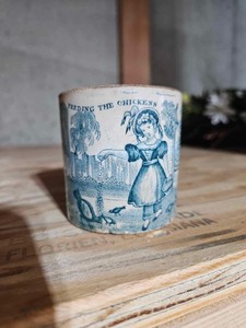 lot 4286 image: Vintage Dr Franklins Maxims Staffordshire Creamware Mug Feeding The Chickens