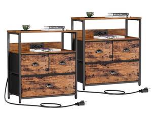 lot 66656 image: Rustic Bedside Tables with Charging Station,