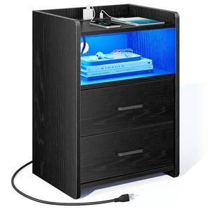 lot 66663 image: Nightstand with Charging Station and LED Light Strip