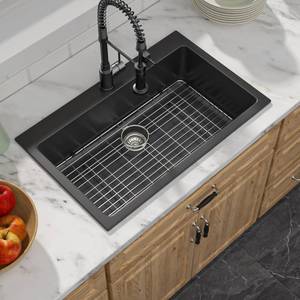 lot 66666 image: Black Drop Granite Composite Kitchen Sink